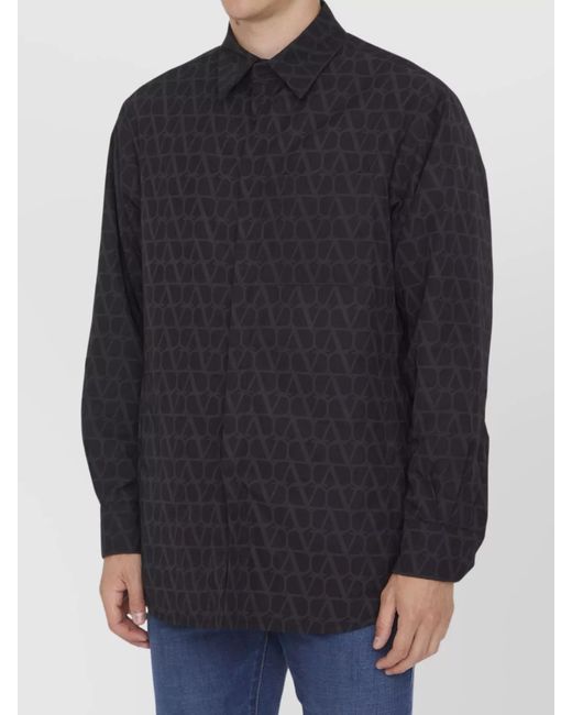 Valentino Garavani Blue Printed Regular-Fit Shirt for men
