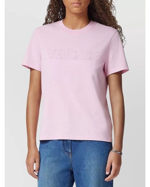 Versace Pink Fringed Logo Cotton T-Shirt
