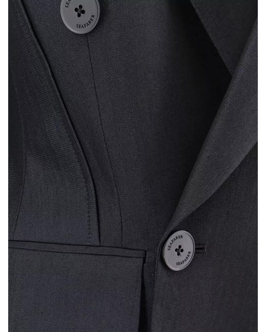 Seafarer Blue Carmen Virgin Wool Silk Double Breasted Blazer