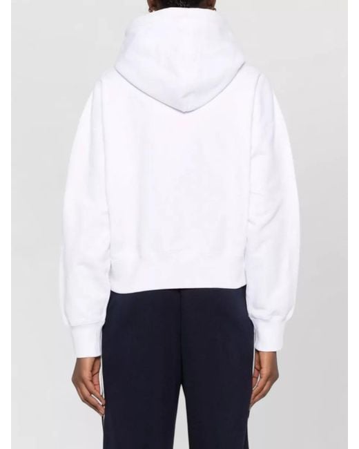 Gucci White Hooded Top Drawstring Kangaroo Pocket Ribbed
