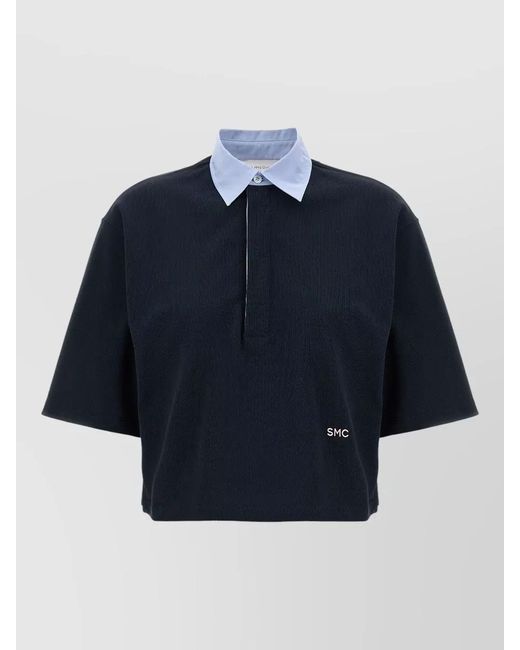 Stella McCartney Blue Cropped Cotton Polo Top