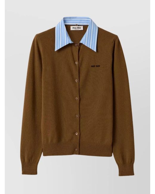Miu Miu Brown Cashmere Knitwear Shirt Collar Design