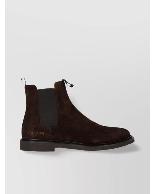 Common Projects Black Round Toe Suede Chelsea Boots With Elastic Side Panels for men