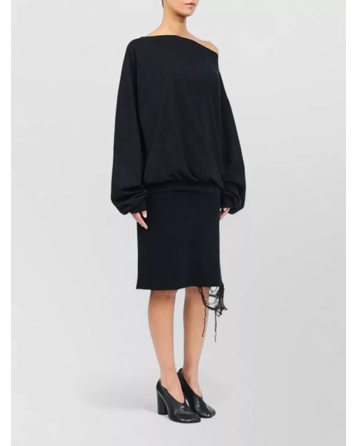 MM6 by Maison Margiela Black Oversized Cotton Jersey Top Off Shoulder