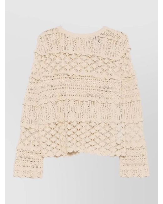 Semicouture Natural Zilla Cotton Crochet Lace Long Cardigan