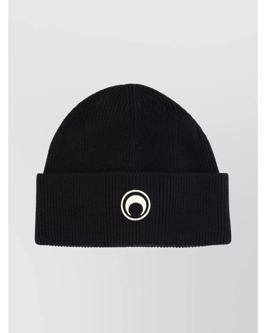 MARINE SERRE Black Merino Wool Ribbed Beanie