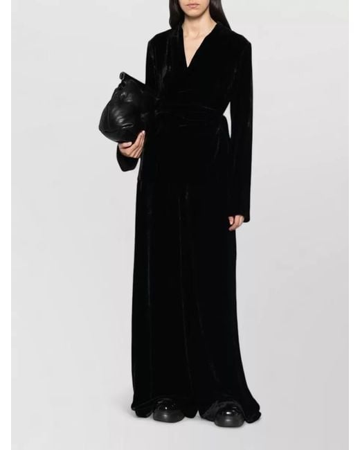 Rick Owens Black High Waist Velvet Tailored Wide Leg Pants