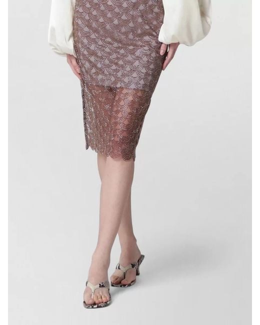 ROTATE BIRGER CHRISTENSEN Multicolor Knee Length Skirt Sheer Overlay Scalloped Hem