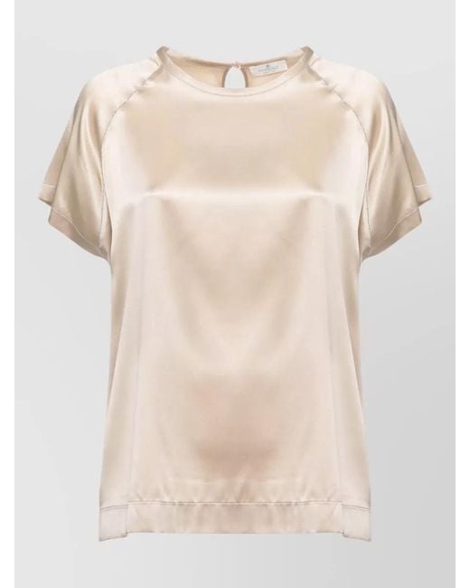 Panicale Natural Keyhole Neck Short Sleeve Lightweight Blouse Top