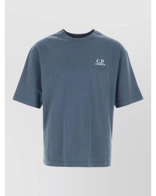 C P Company Blue Cotton Crew Neck Graphic Print T Shirt for men