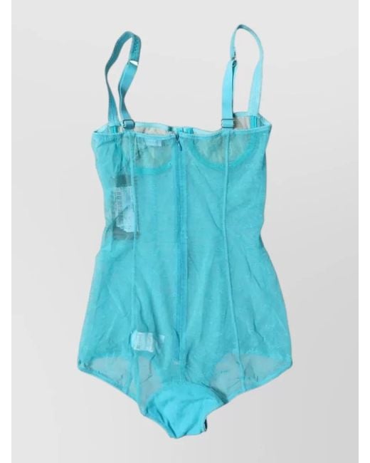 Dolce & Gabbana Blue Tulle Balconette Bra Bodysuit Underwear Beachwear