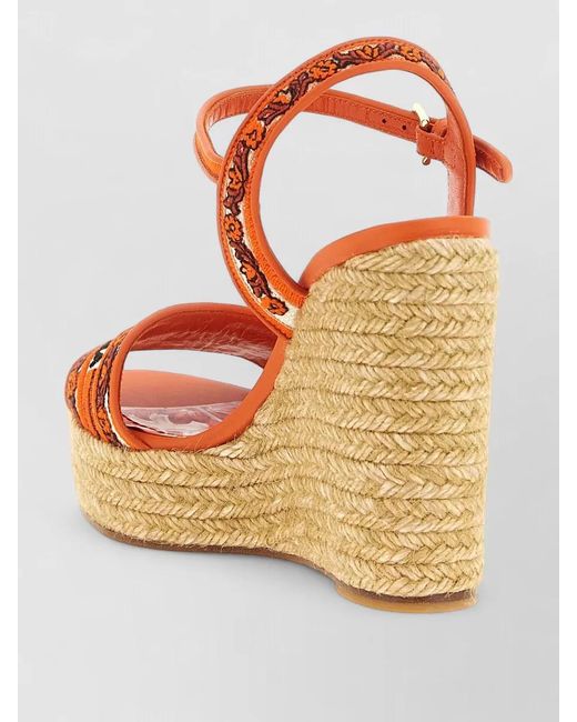 Dolce & Gabbana Multicolor Maiolica Wedges Braided Sole Embroidered Strap