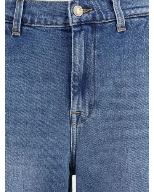 7 For All Mankind Blue Wide Leg Mid-Rise Jeans With Contrast Stitching
