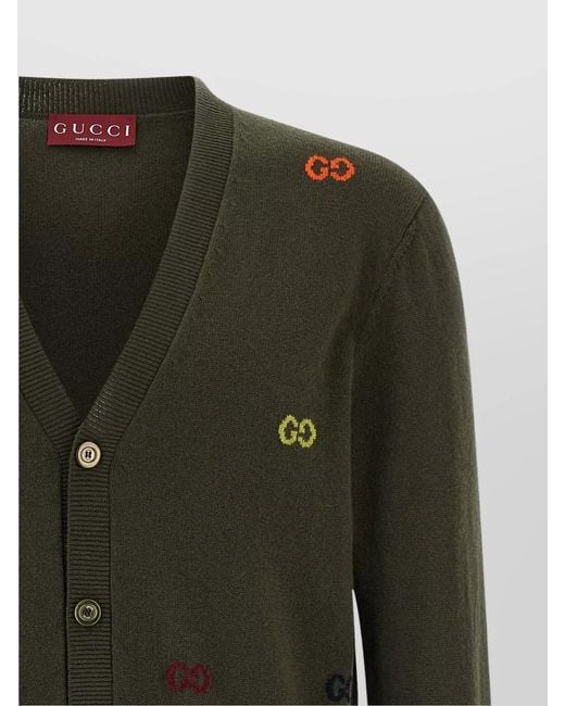 Gucci Green Cashmere Gg Intarsia Cardigan for men