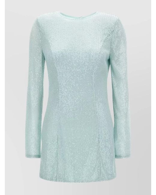 ROTATE BIRGER CHRISTENSEN Blue Boat-Neck Sequin Embellished Textured Dress