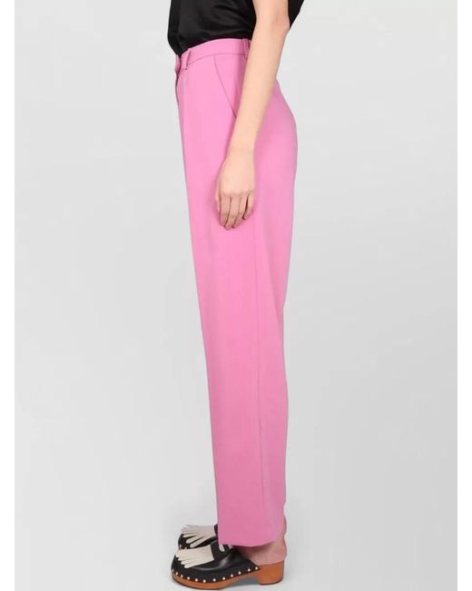 Alysi Pink Tailored Pants Straight Cut Pleats Belt Loops