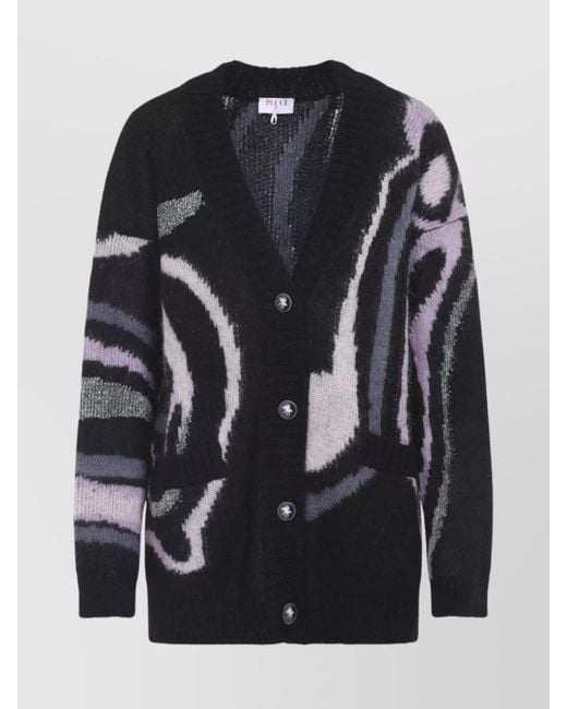 Emilio Pucci Black Mohair Oversized V-Neck Embroidered Cardigan
