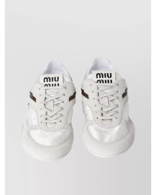 Miu Miu White Paneled Leather Low-Top Sneakers