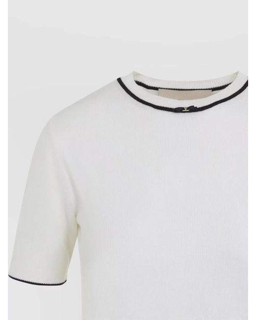 Valentino White Wool Knit T Shirt Contrast Trim Crewneck
