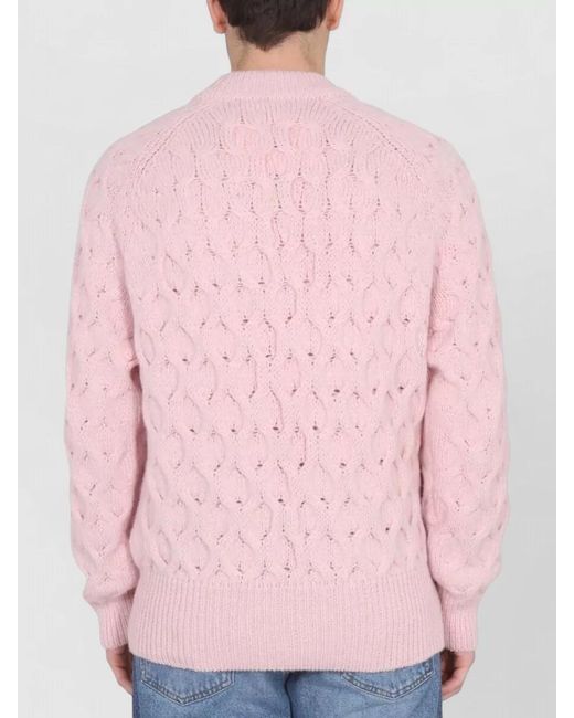 Séfr Pink Alain Cable Knit Crew Neck Sweater for men