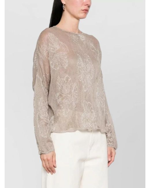 Emporio Armani Natural Crewneck Sweater Floral Motif Sheer Knit