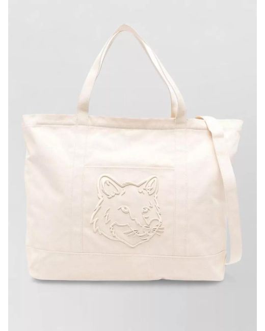 Maison Kitsuné Natural Fox Head Canvas Beach Tote Bag