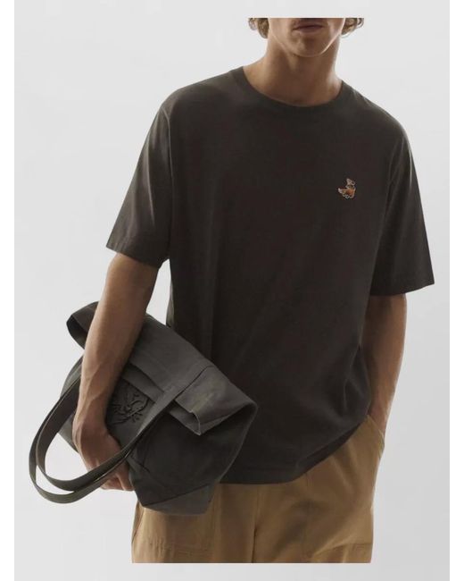 Maison Kitsuné Gray Organic Cotton Crew Neck T-Shirt for men