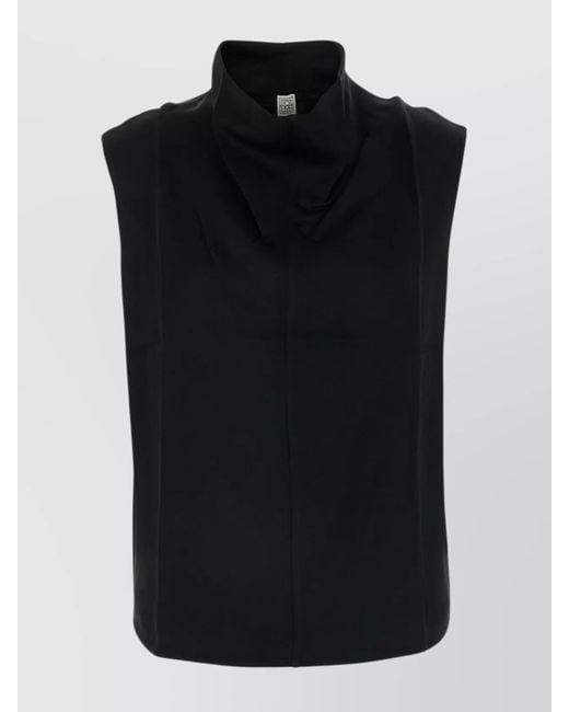 Totême Black Satin Sleeveless Funnel-Neck Top