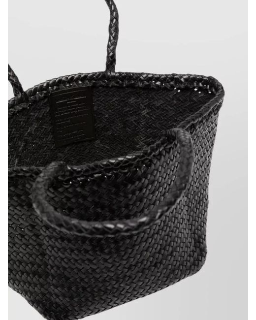 Dragon Diffusion Black Rectangular Beach Bag Woven Texture Double Handles