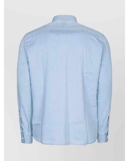 Brunello Cucinelli Blue Long Sleeve Denim Shirt With Curved Hem for men