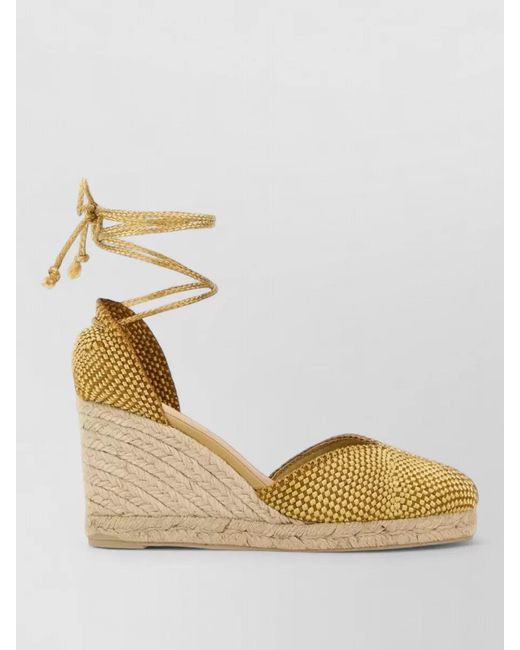 Castaner Metallic Cora Fabric Wedges Espadrille Sole Peep Toe