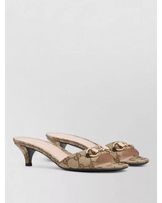 Gucci Natural Gg Motif Kitten Heel Open Toe Sandals
