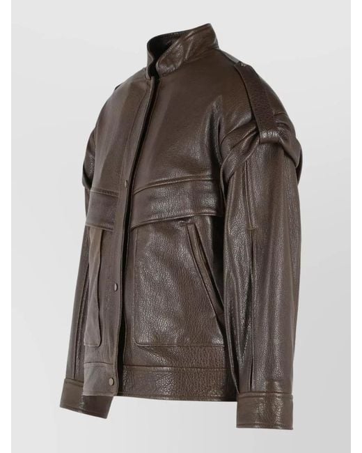Salvatore Santoro Brown Leather Bomber Jacket Two Front Pockets