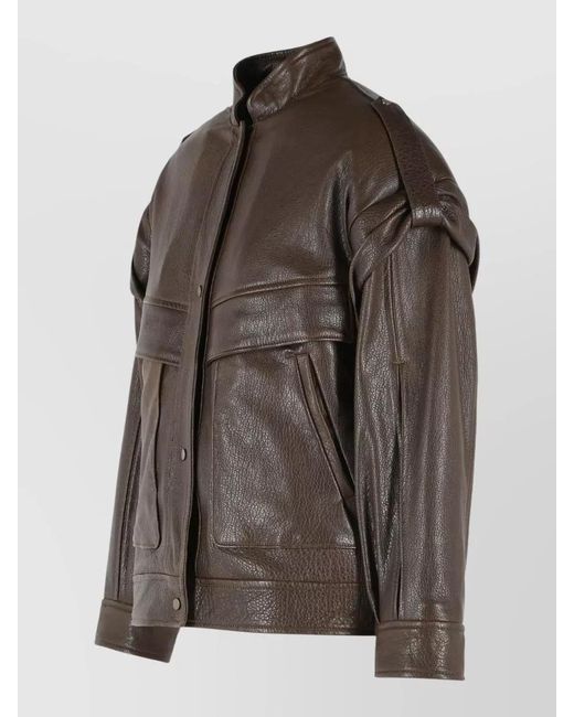 Salvatore Santoro Brown Leather Single-Breasted Coat