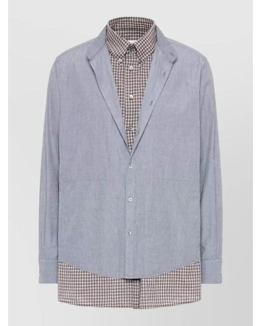 Maison Margiela Gray Layered Check Shirt Regular Fit Band Collar for men