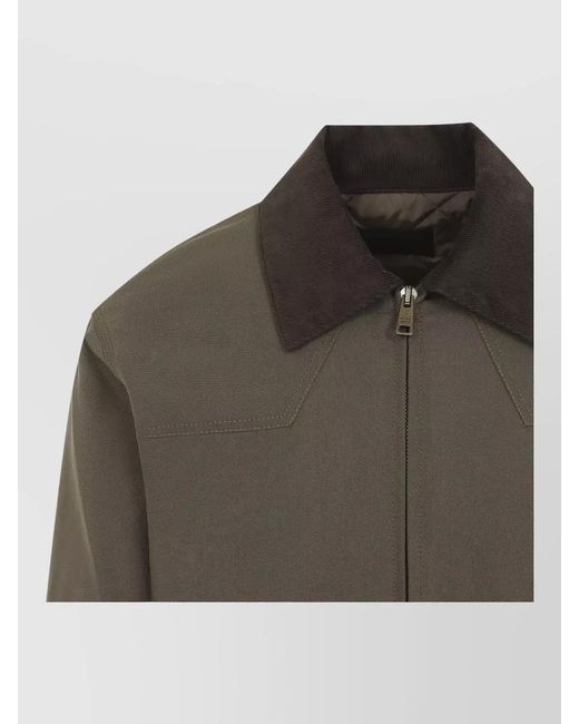 Prada Gray Short Coat Contrast Collar Ribbed Cuffs Pockets for men