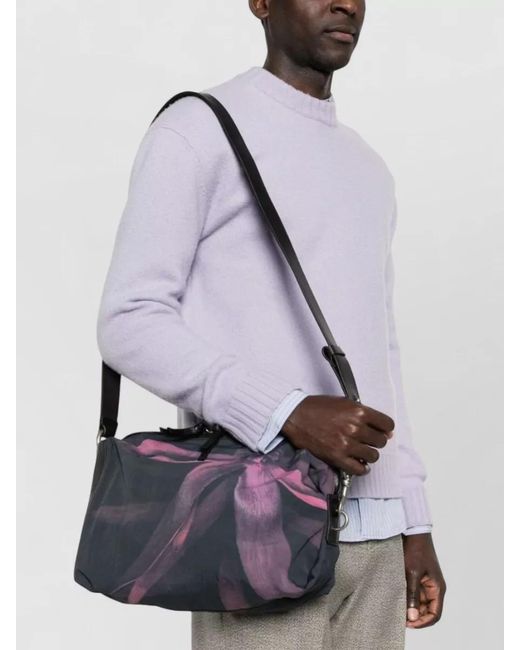 Dries Van Noten Gray Shoulder Bag Adjustable Strap Floral Print Hardware for men