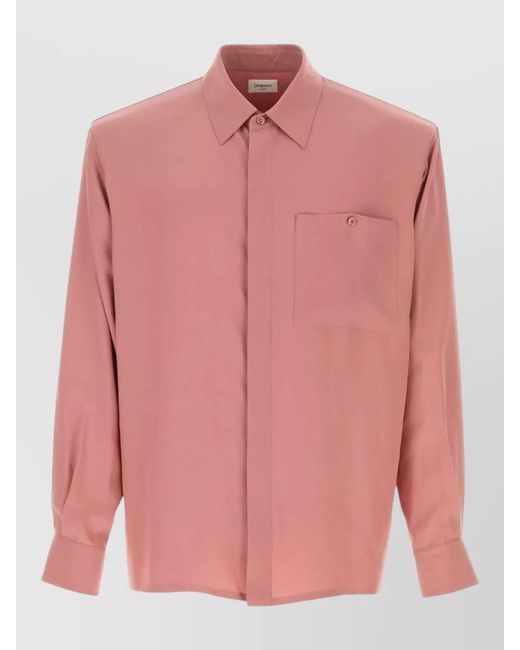 Saint Laurent Pink Silk Shirt Long Sleeves Chest Pocket for men