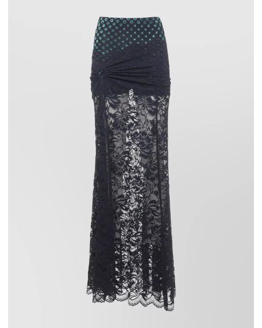 Rabanne Blue Draped Lace Midi Skirt