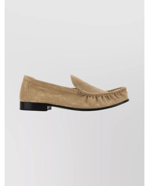 Miu Miu Natural Suede Loafers With Round Toe And Texture