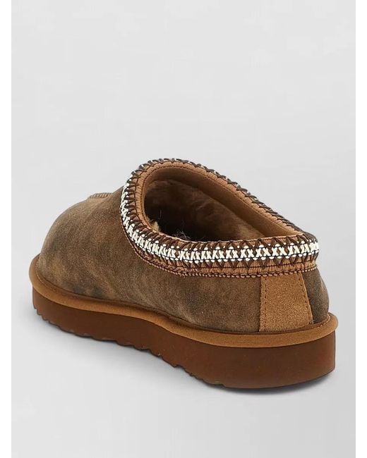 Ugg Brown Slippers Embroidered Trim Round Toe Rubber Sole for men