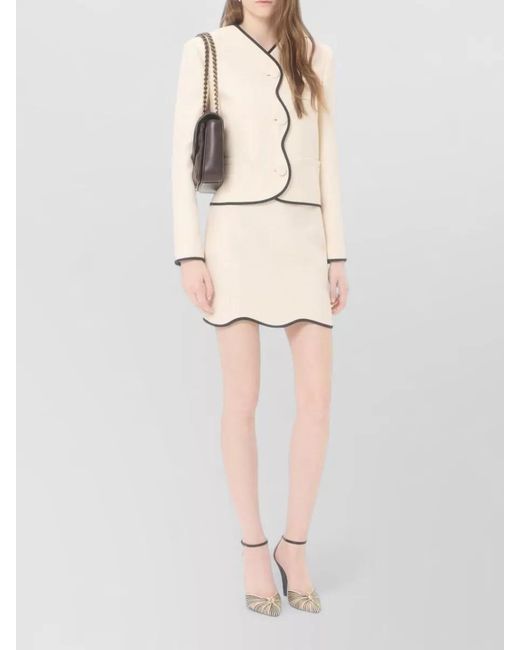Valentino Natural Wool Silk Blend Skirt Button Trim
