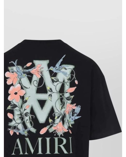Amiri Black Floral Graphic Crewneck T-Shirt Short Sleeves for men