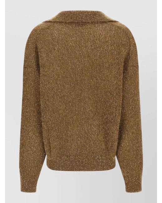 Brunello Cucinelli Brown Dazzling Sequin Knit Polo Shirt