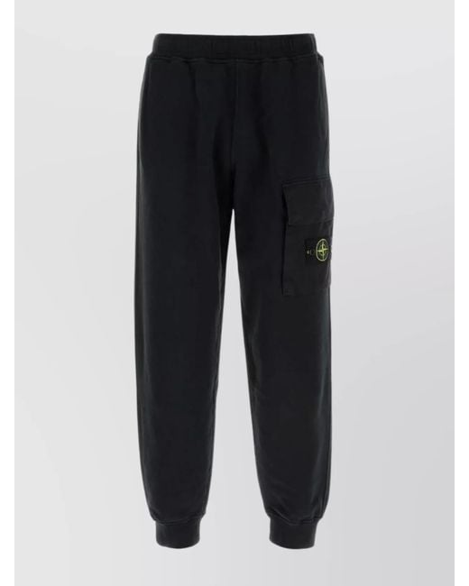 Stone Island Black Cargo Cotton Joggers Elastic Waistband for men