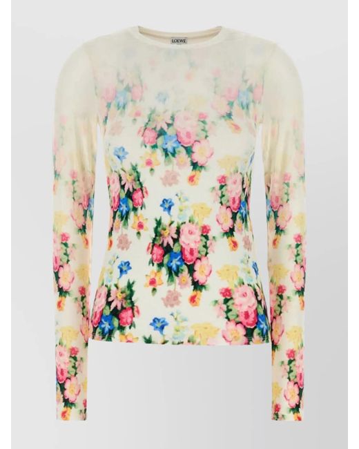 Loewe White Stretch Modal T-Shirt Floral Pattern
