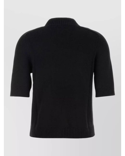 Loulou de Saison Black Cashmere Ribbed High Neck Short Sleeve Sweater