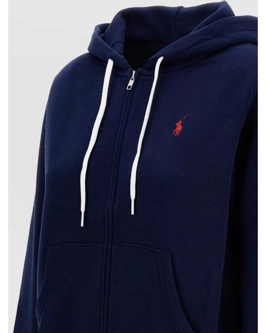 Polo Ralph Lauren Blue Hooded Sweatshirt Zip Front Kangaroo Pockets