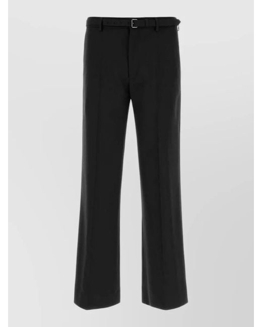 Dries Van Noten Black Wool Wide Leg Tailored Pants Belted Waist for men