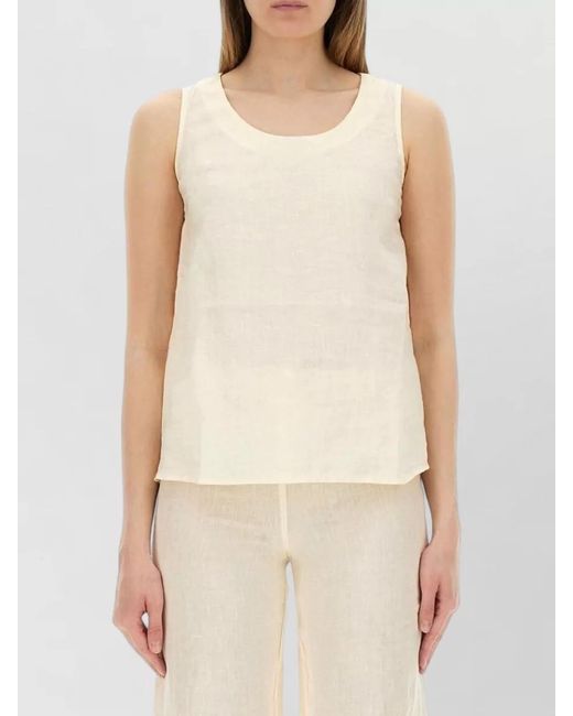 120% Lino White Linen Scoop Neck Sleeveless Top